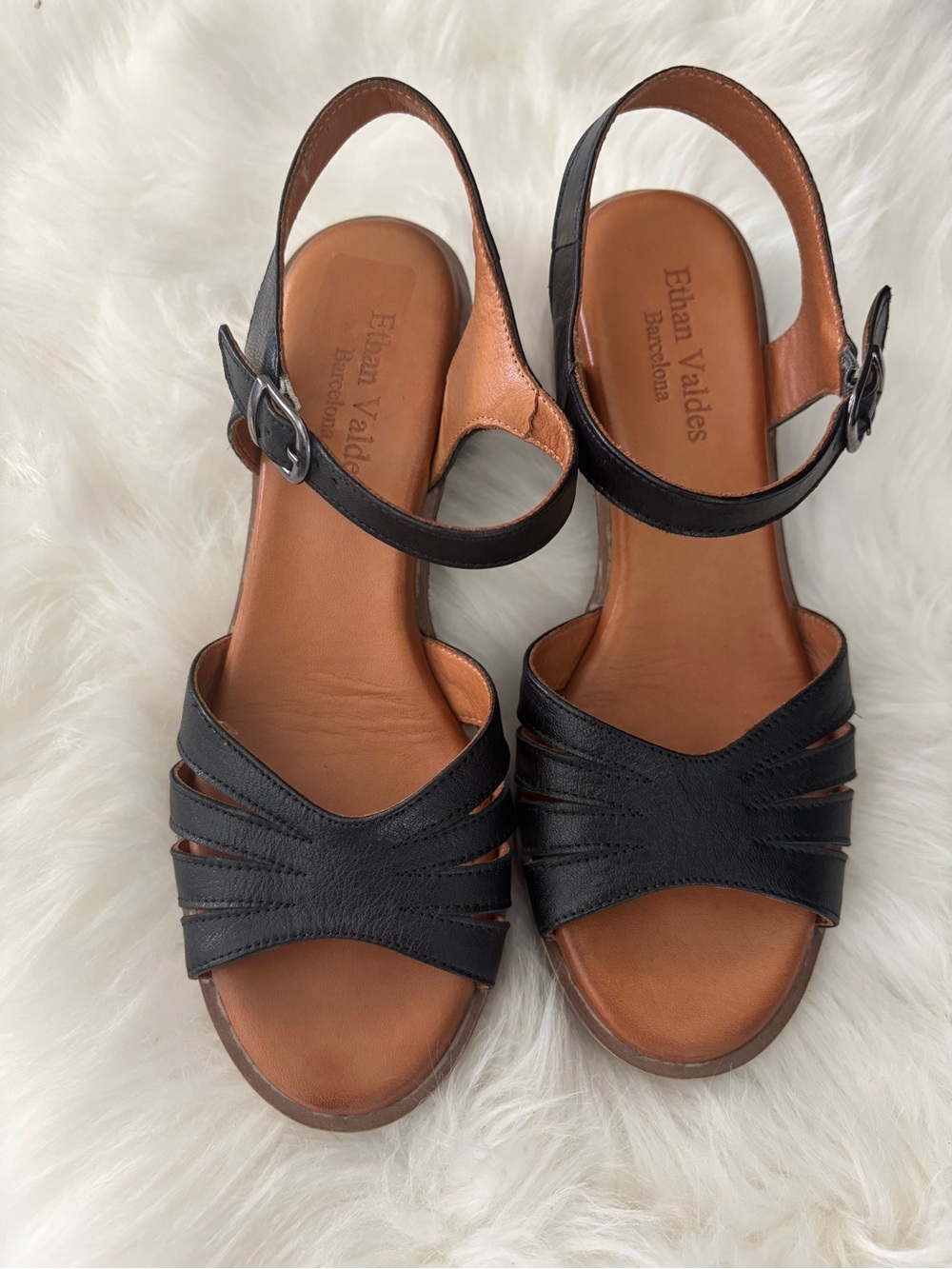Ethan Valdes Barcelona Black Leather Women's Slingback Sandals
